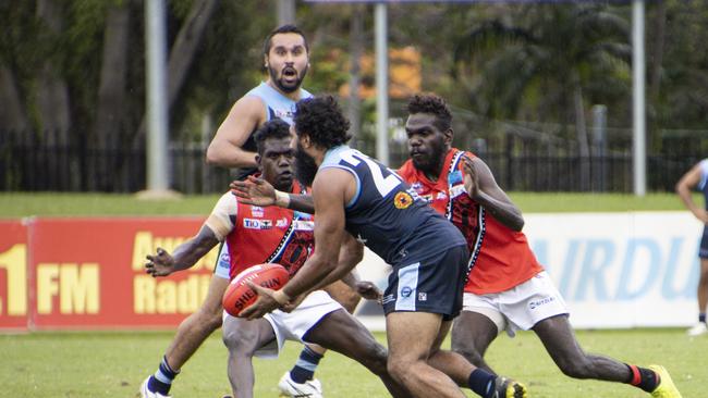 Darwin Buffaloes won against Tiwi Bombers in Round 12 of the NTFL Men's Premier League. Picture: Celina Whan/ AFLNT Media