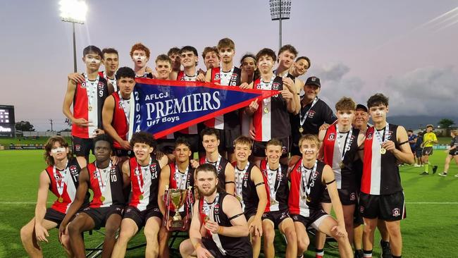 Cairns Saints Under-17 celebrate premiership victory against South Cairns Cutters Under-17. AFL Cairns Juniors. Photo: Cairns Saints Media