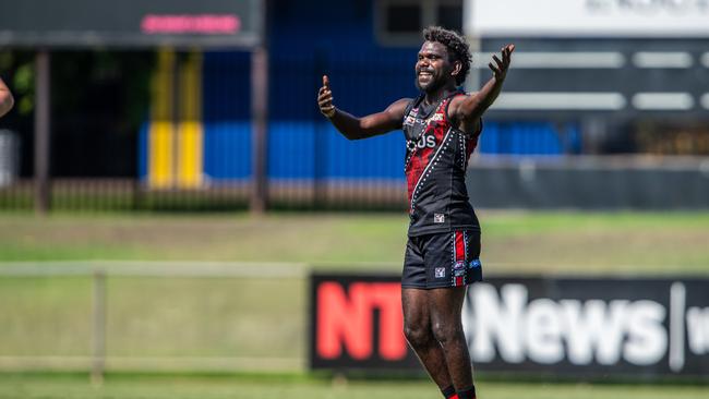 Brendan Kantilla as Wanderers take on the Tiwi Bombers in Round 1 of the 2024-25 NTFL season. Picture: Pema Tamang Pakhrin