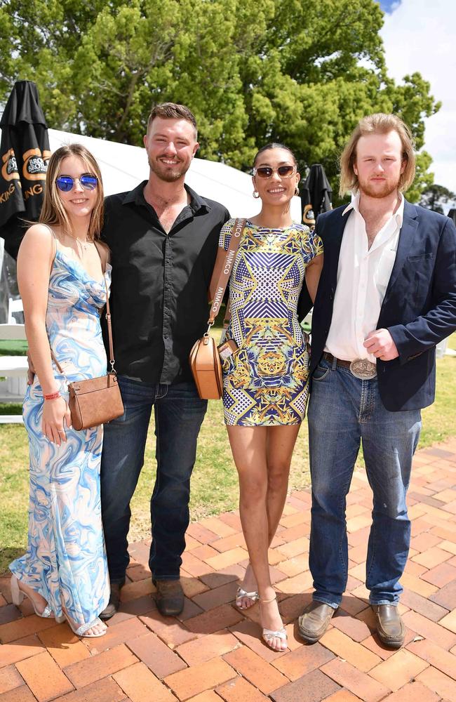 Phoebe Mogg, Sean McDonnell, Zimmorlei Farquharson and Sebastian Volker at Weetwood race day, Clifford Park. Picture: Patrick Woods.