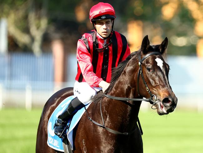 SYDNEY, AUSTRALIA - SEPTEMBER 30: Adam Hyeronimus riding Tropical Squall wins Race 6 Darley Flight Stakes during TAB Epsom Day - Sydney Racing at Royal Randwick Racecourse on September 30, 2023 in Sydney, Australia. (Photo by Jeremy Ng/Getty Images)