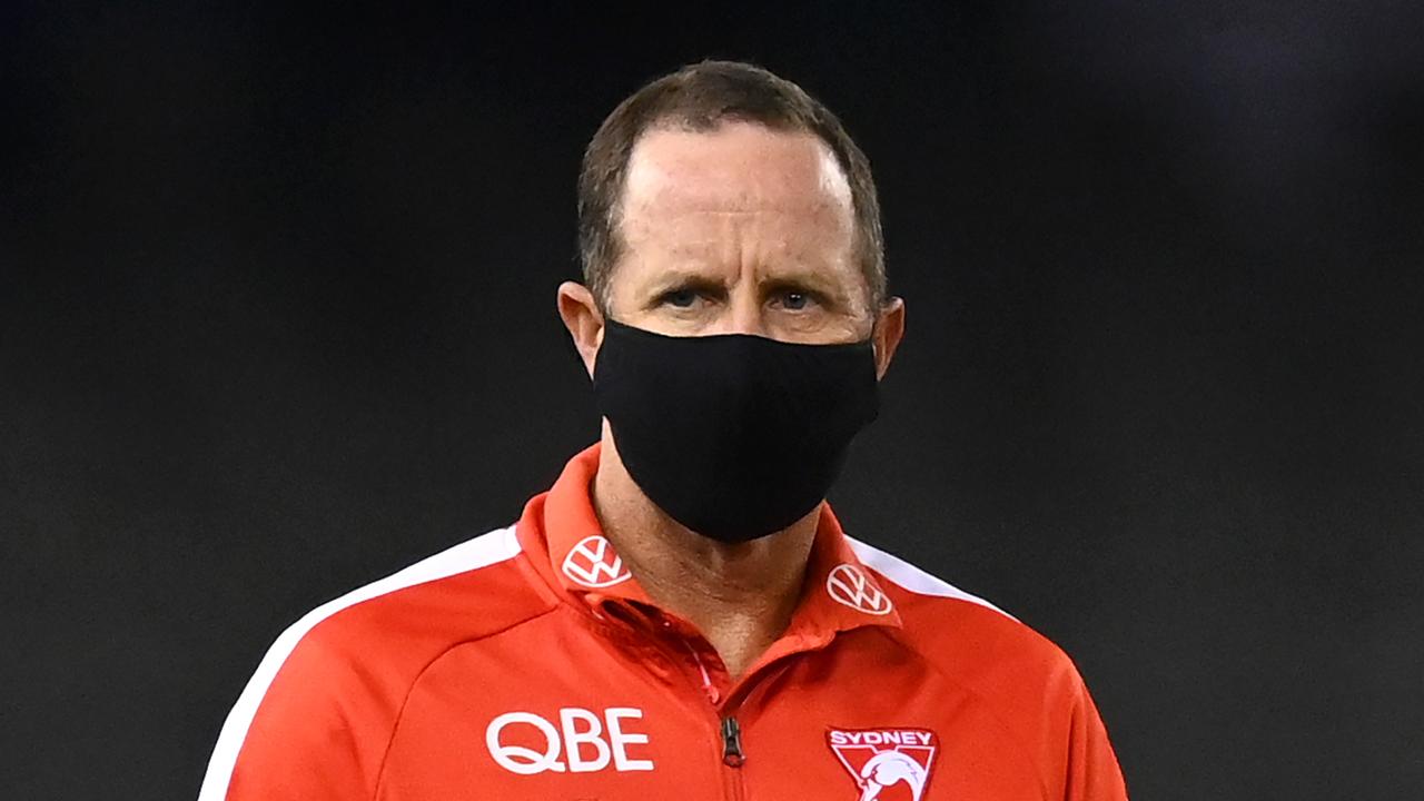 MELBOURNE, AUSTRALIA – AUGUST 14: Swans assistant coach Don Pyke looks on during the round 22 AFL match between North Melbourne Kangaroos and Sydney Swans at Marvel Stadium on August 14, 2021 in Melbourne, Australia. (Photo by Quinn Rooney/Getty Images)