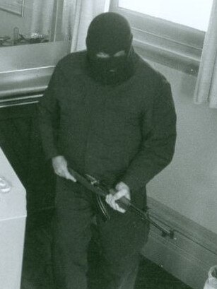 A CCTV shot of “Bicycle Bandit” Kym Allan Parsons during one of his infamous robberies. Picture: supplied