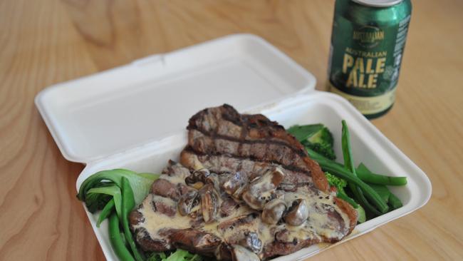 Enjoy a steak and beer to go.