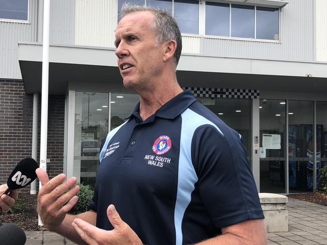 Surf Lifesaving NSW CEO Steven Pearce speaks to media in Port Kembla.