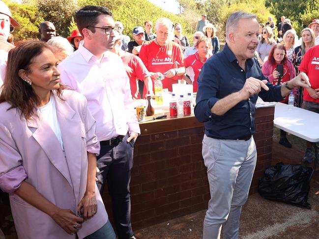 Anthony Albanese visits a BBQ for Labor volunteers accompanied by federal member for Cowan Dr Anne Aly. Picture: Liam Kidston