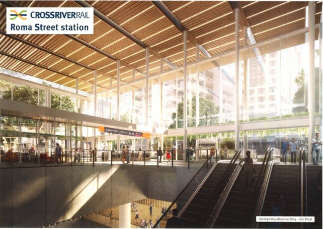 Artists impression of the proposed bus-train underground interchange at Roma Street Station, in Brisbane's central business district.