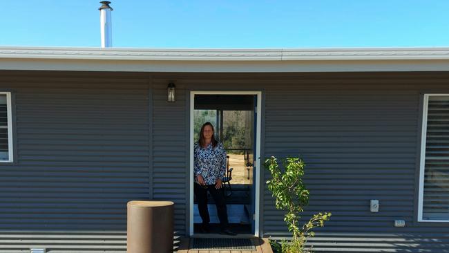 Margi Prideaux on her property in Gosse, Kangaroo Island. She lost her home in the fire two years ago. Picture Geoff Prideaux