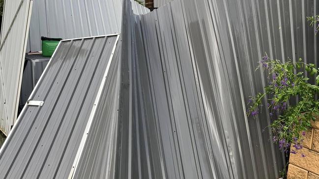 Katie Seymour posted photos of her destroyed shed after what she described as a "mini-twister" hit Coral Cove this morning. The gust was that strong it threw the whipper snipper onto the clothes line.