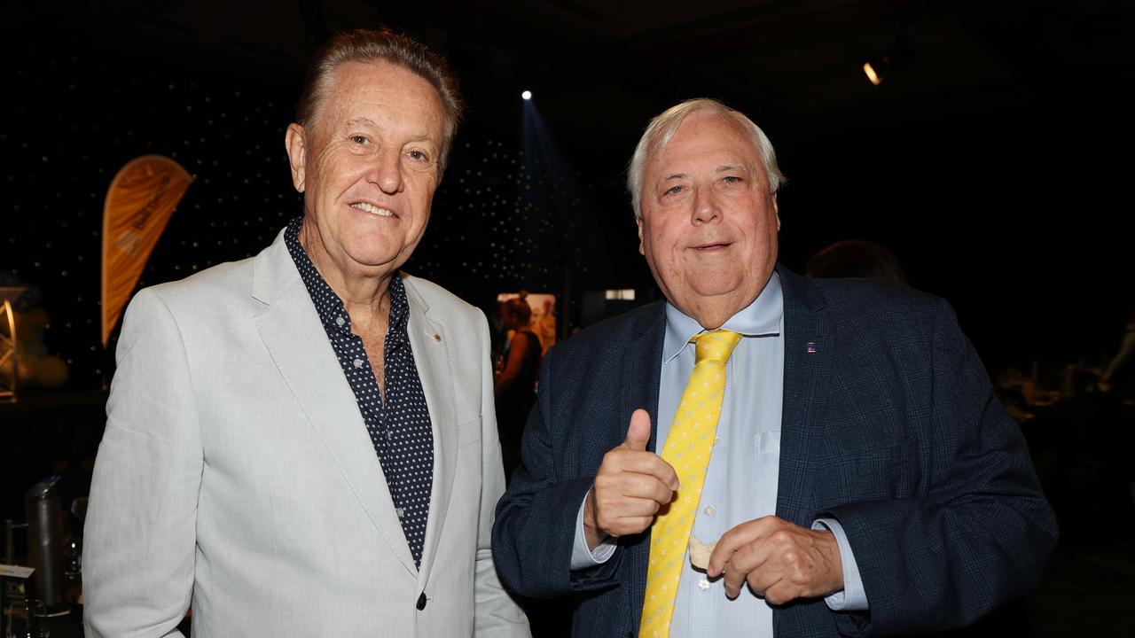 Andrew Bell and Clive Palmer at the Ray White Bell Group Business meets Sport luncheon. Picture: Annette Dew