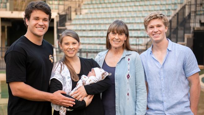 Chandler, Bindi, Terri and Robert Irwin with baby Grace.