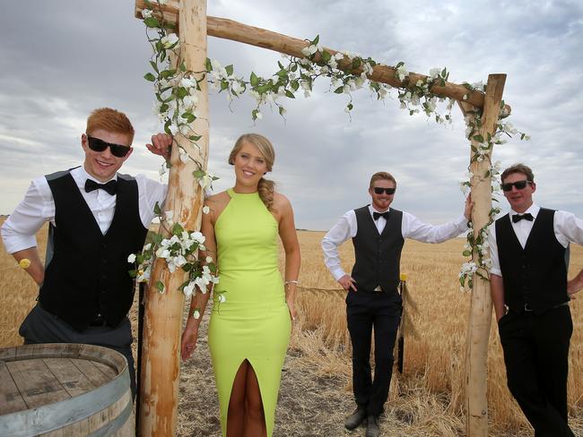 L- R: Zac Taylor, of Lubeck, Emma Quinlivan, from Nullawil, Cam Taylor, of Lubeck and Danien Cooper, from Wal Wal at the Rupanyup Barley Banquet. Picture: Yuri Kouzmin