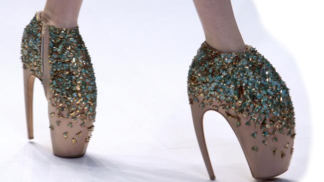 A pair of shoes designed by McQueen, modelled in his spring-summer 2010 show in Paris.