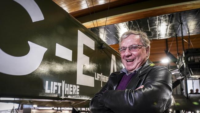 David Byrne of the Aviation Museum with the Vimy. Picture: Mike Burton/AAP