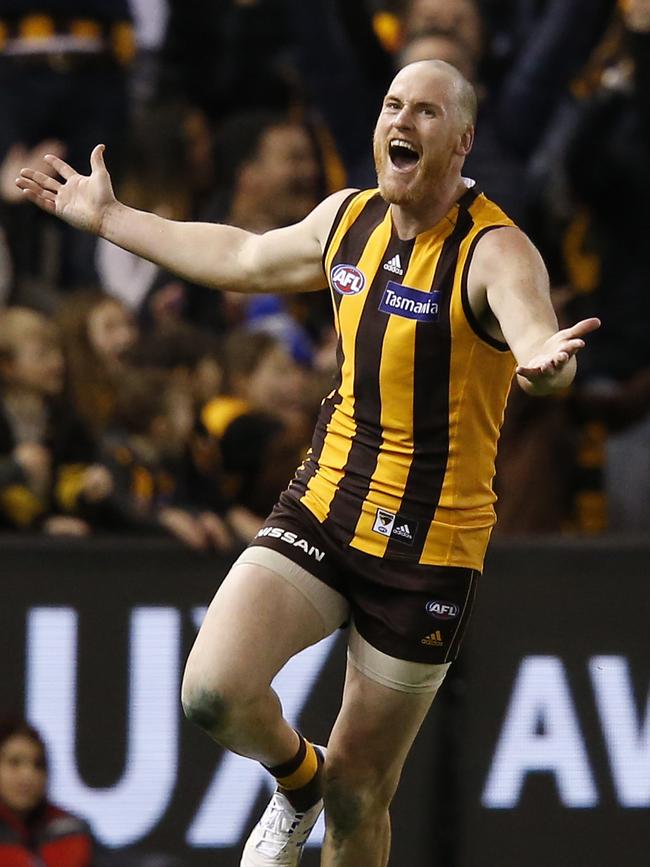 Jarryd Roughead in his final match for the Hawks. Picture: Getty Images