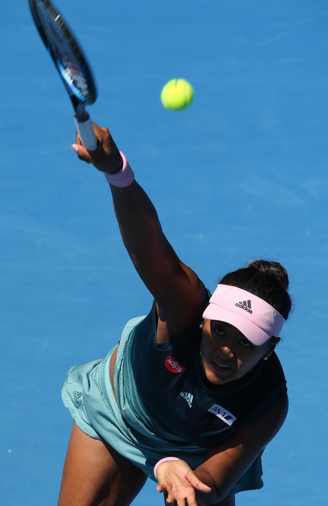 Naomi Osaka, of Japan, also wears adidas — adding a dusty pink visor. Picture: AAP