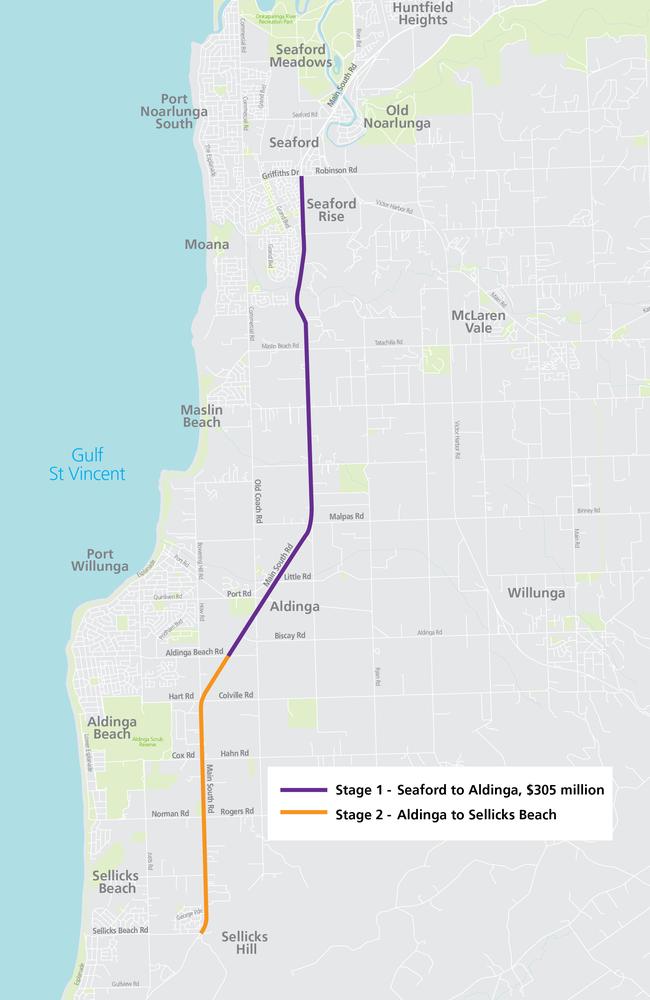 Map showing the Main South Rd duplication. Picture: DPTI