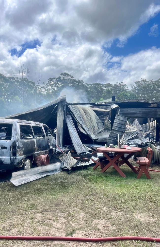 Fire crews tried to save the shed at Eudlo but nothing could be salvaged.