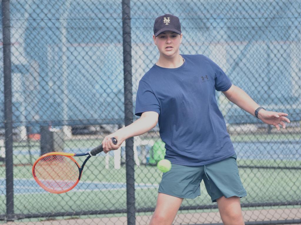 Players on court at the JDS Central Region tournament at the Rockhampton Regional Tennis Centre on July 14, 2024.
