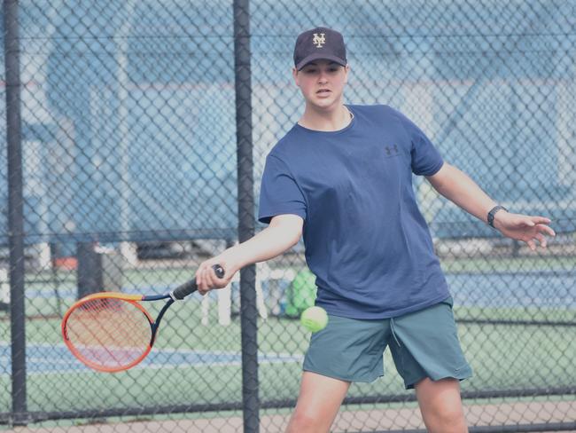 Players on court at the JDS Central Region tournament at the Rockhampton Regional Tennis Centre on July 14, 2024.
