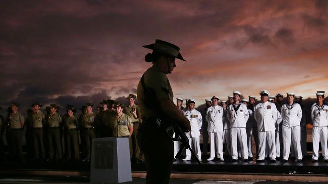 The Anzac Day Dawn Service was held at the cenotaph on Cairns Esplanade. Members of the 51st Battalion and HMAS Cairns at the dawn service. PICTURE: BRENDAN RADKE