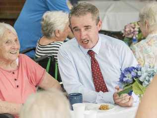 CUPPA AND A CHAT: Member for Page Kevin Hogan speaks with residents and carers at the Whiddon Group Aged Care Facility in Grafton, which is being expanded. Photo: Adam Hourigan