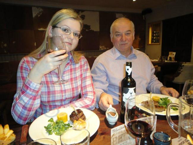 Ex-Russian spy Sergei Skripal, 66, and his daughter Yulia, 33, pose for a picture at a restaurant. Picture: Supplied