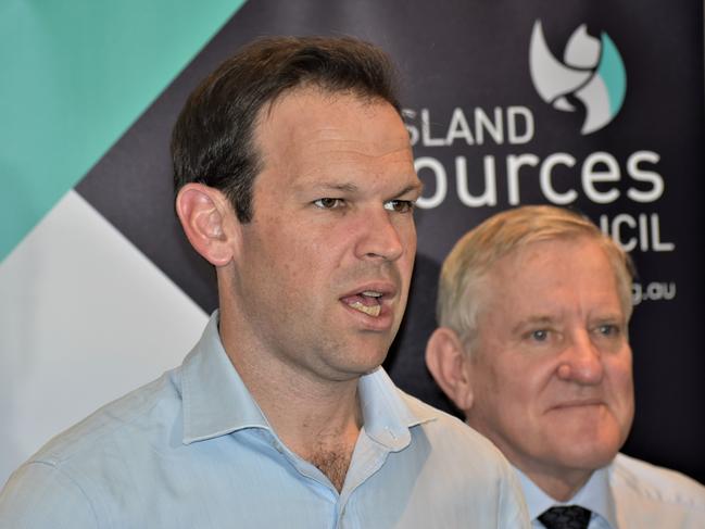 Senator Matt Canavan and Queensland Resources Council Chief Executive Ian Macfarlane at the Bowen Basin Mining Club lunch in Rockhampton.