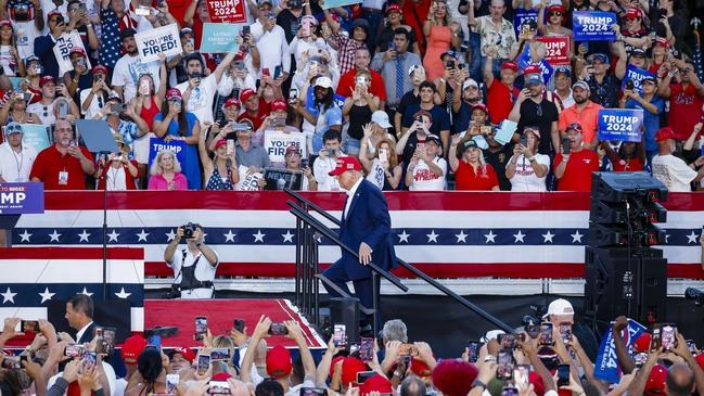 After laying low for several days after President Biden’s disastrous debate performance, Trump arrived at a rally in Miami on July 9. Picture: Bloomberg News/WSJ