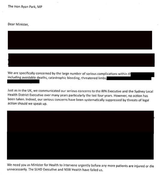 The letter sent to NSW Health Minister Ryan Park. Picture: Supplied