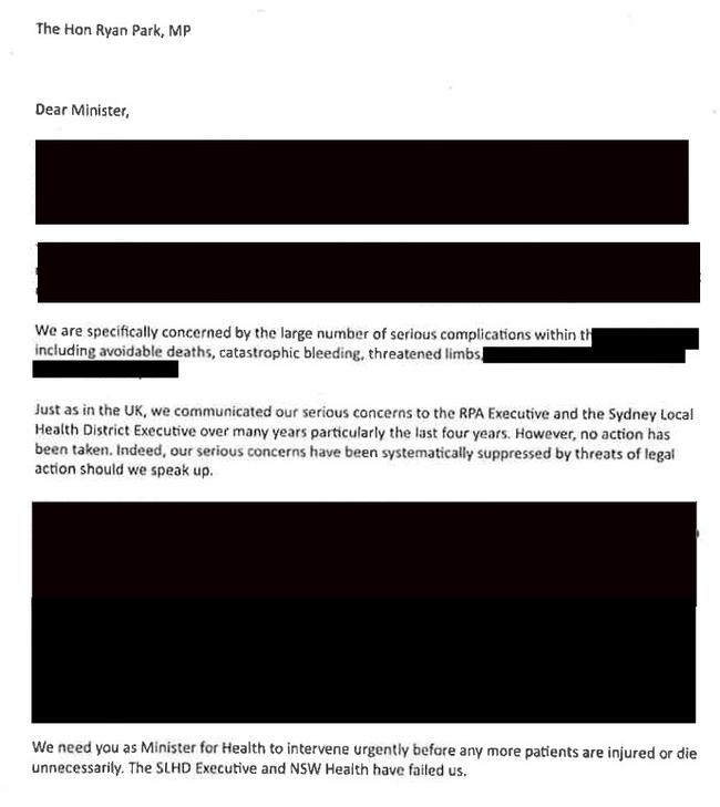 The letter sent to NSW Health Minister Ryan Park. Picture: Supplied