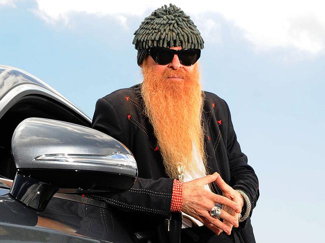 ZZ Top lead singer and guitarist Billy Gibbons who is on the Coast with a Mercedes S63 AMG. Pic John Gass