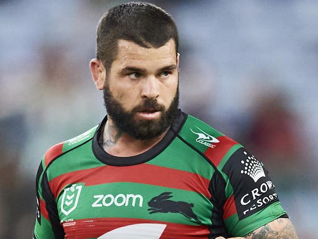 SYDNEY, AUSTRALIA - APRIL 17: Adam Reynolds of the Rabbitohs celebrates after scoring a 2 point field goal during the round six NRL match between the South Sydney Rabbitohs and the Wests Tigers at Stadium Australia, on April 17, 2021, in Sydney, Australia. (Photo by Brett Hemmings/Getty Images)