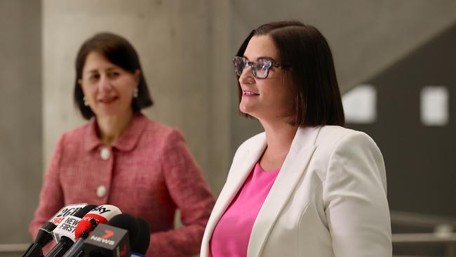 NSW Education Minister Sarah Mitchell (right), with Premier Gladys Berejiklian, has followed through on a threat to demand a refund from Malek Fahd Islamic School. Picture: NCA NewsWire / Dylan Coker