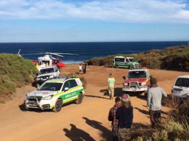 A man has been flown to Perth after being bitten by a shark at a Gracetown beach. Pic: Nine News