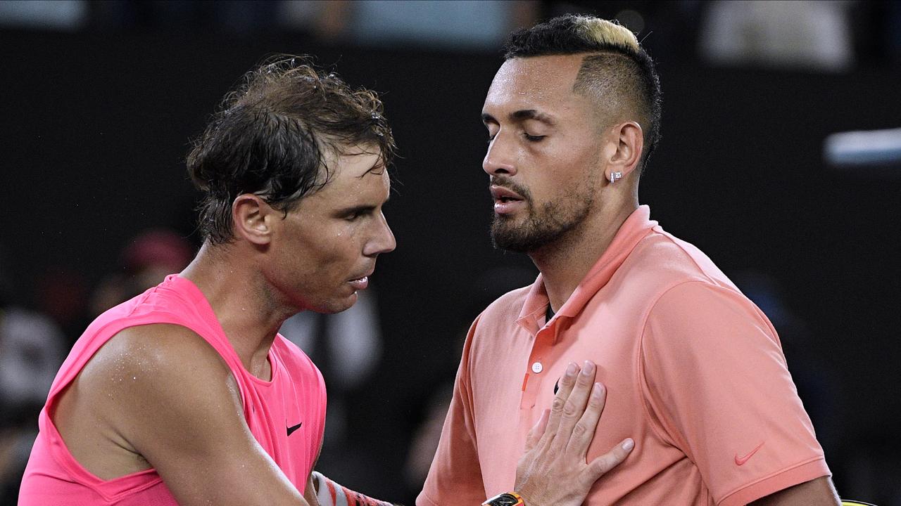 Rafael Nadal and Nick Kyrgios after Monday night’s fourth round match.