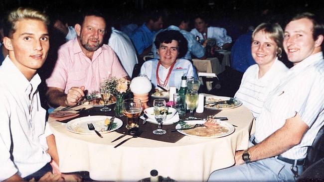 Matthew McConaughey, left, dining with Ray and Eileen Crocker and family on the Central Coast,1988.