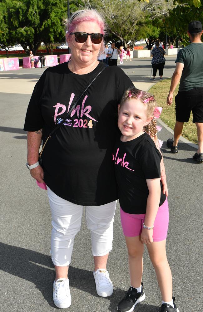 Socials at Pink convert at Townsville's Quensland Country Bank Stadium. Cheryle Schafer and Mia Grobler, 6. Picture: Evan Morgan