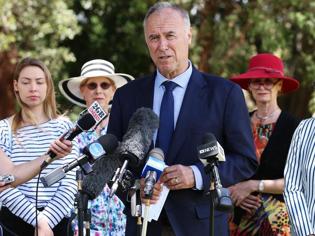 Bennelong MP John Alexander announces his resignation at a press conference in Putney on Sunday after revealing he may be a dual citizen.