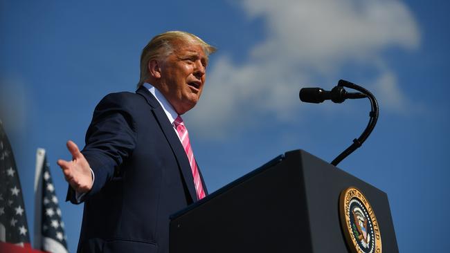 Mr Trump speaks during a campaign rally at the Robeson County Fairgrounds in Lumberton, North Carolina on October 24. Picture: AFP