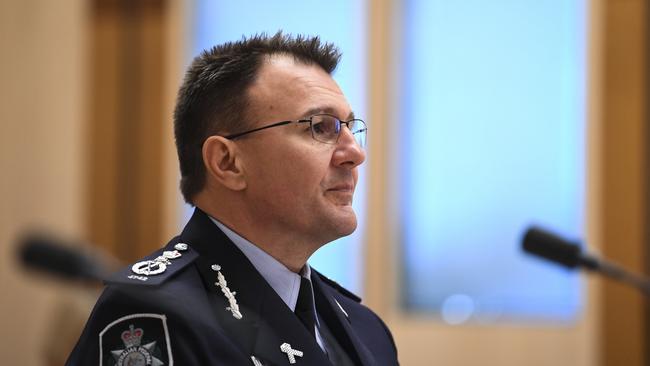 AFP Commissioner Reece Kershaw has told a Senate Inquiry he was looking at plans to withdraw AFP members in the Territory as restrictions ease over the coming months. Picture: Lukas Coch