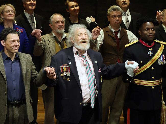 Sir Ian McKellen with the cast of Player Kings. Picture: Getty Images