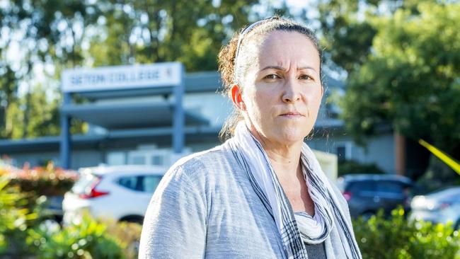 Parent Nicky Reed outside Seton College in Mt Gravatt East. Picture: Richard Walker