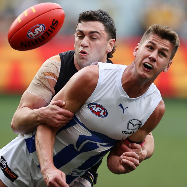 Dan Howe playing for North Melbourne last year. He is back at Yarrawonga where he played as a junior. Picture: Michael Klein.