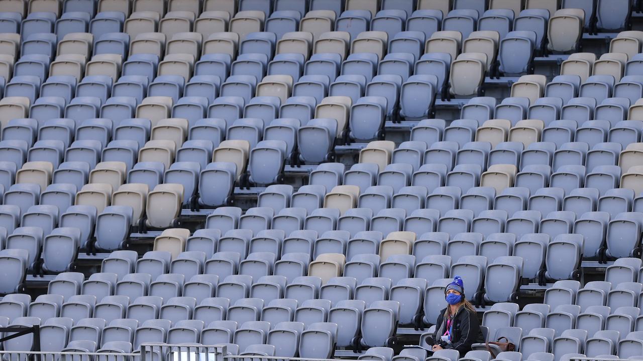 Perth Stadium was empty for last Sunday’s match between the West Coast Eagles and Western Bulldogs. Picture: Paul Kane / Getty Images