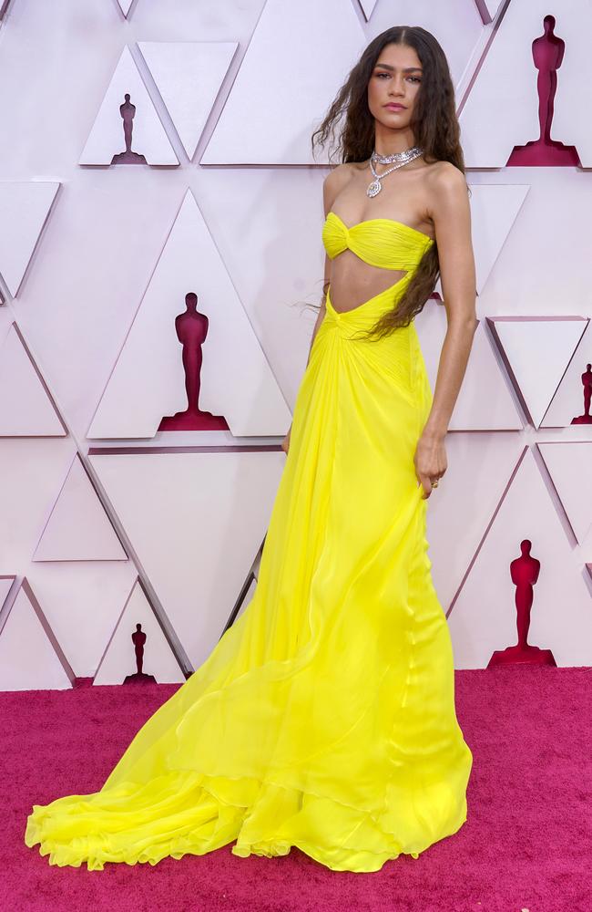 Zendaya wearing highlighter yellow. Picture: Chris Pizzello-Pool/Getty Images