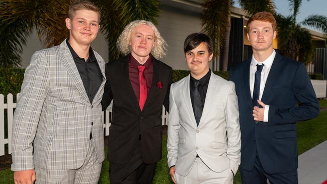 Harlee Carey, Brayden Greskie, Connor Raines and Billy Hokins at Mackay State High School formal 2022.Picture: Michaela Harlow