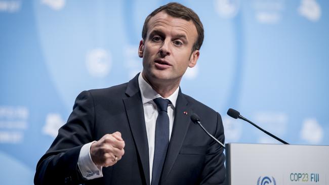 BONN, GERMANY - NOVEMBER 15: French President Emmanuel Macron speaks during the COP 23 United Nations Climate Change Conference on November 15, 2017 in Bonn, Germany. The conference, which ends on November 17, has brought together 25,000 participants to discuss climate change-related issues and the progress signatory members are making towards fulfilling CO2 and other pollutants reductions. Many signatories of the Paris Agreement are failing to fulfill their commitments towards combating the global temperature rise. Recent data shows that global CO2 levels are again rising after having stagnated the last couple of years. (Photo by Anthony Kwan/Getty Images)