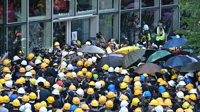 Protesters gather outside the government headquarters in Hong Kong. Picture: AFP