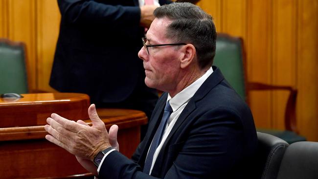 Newly sworn-in Townsville mayor Troy Thompson applauds during the swearing in ceremony. Picture: Evan Morgan